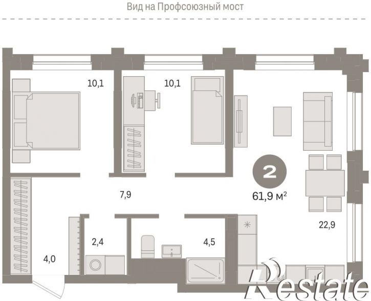 3-комн квартира в новом доме Причальная улица, 11
