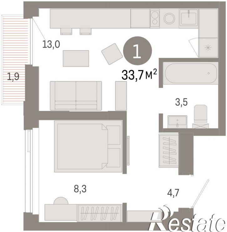 2-комн квартира в новом доме Мысовская, 22