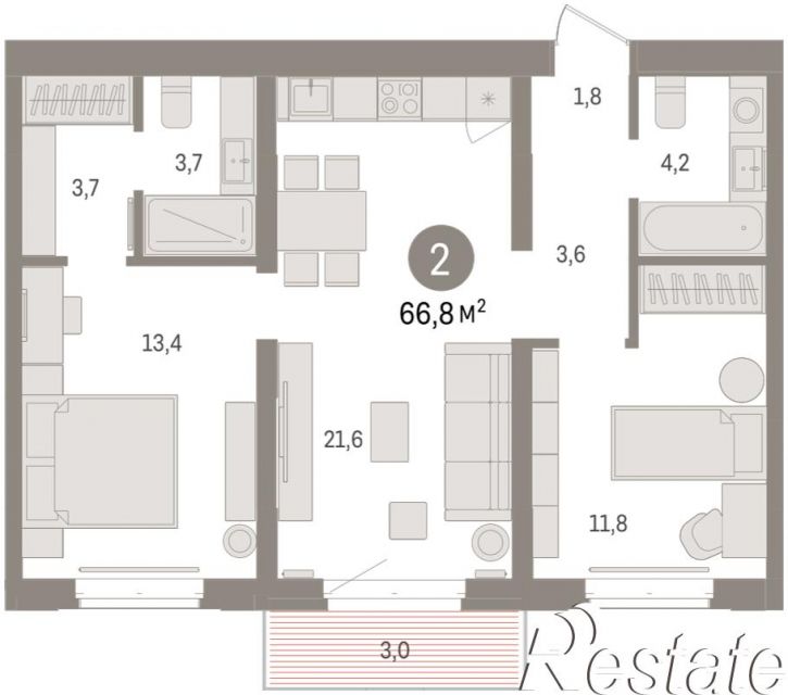 3-комн квартира в новом доме Минская, 92