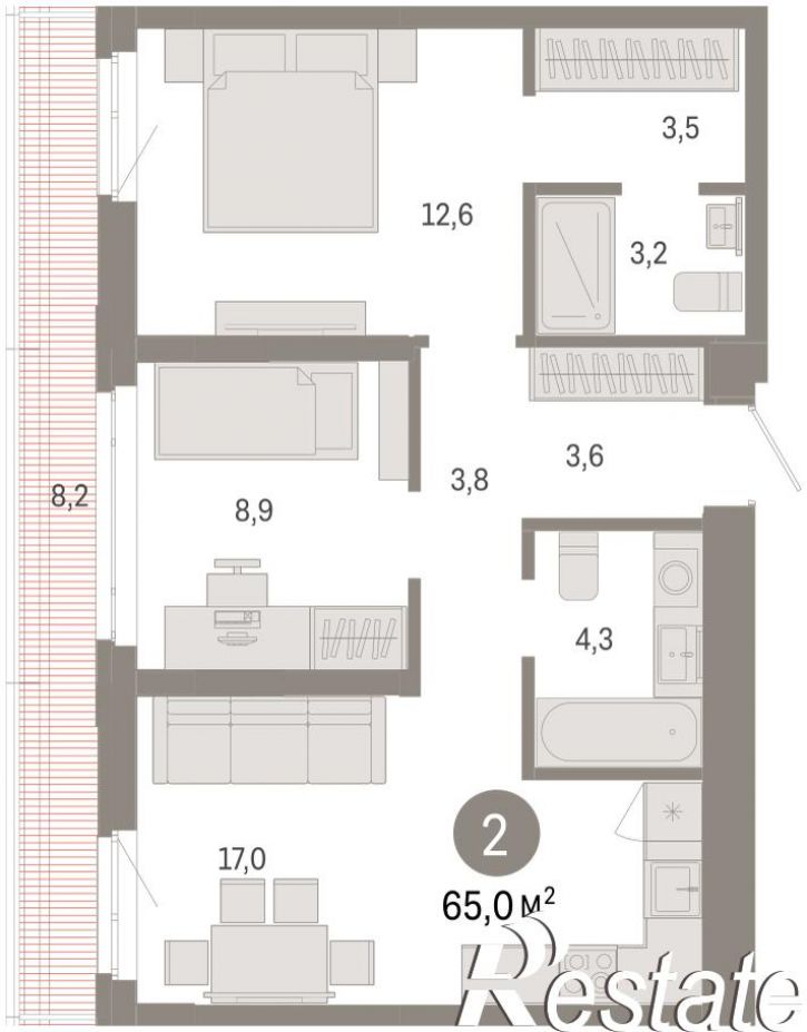 3-комн квартира в новом доме Республики, 205