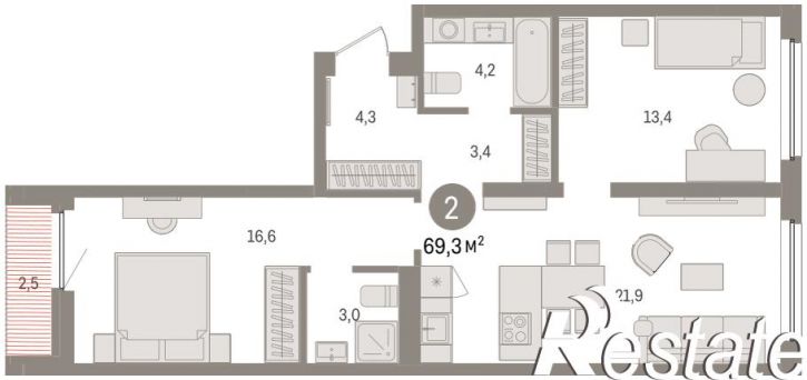 3-комн квартира в новом доме Мысовская, 22