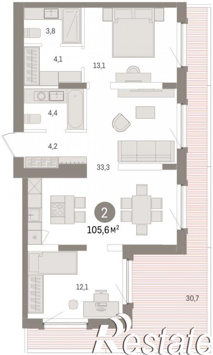 2-комн квартира в новом доме Мысовская, 22