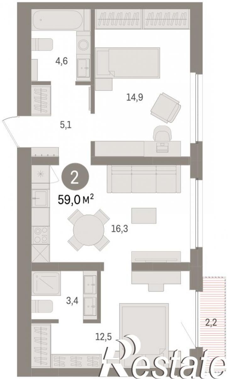 3-комн квартира в новом доме Мысовская, 22