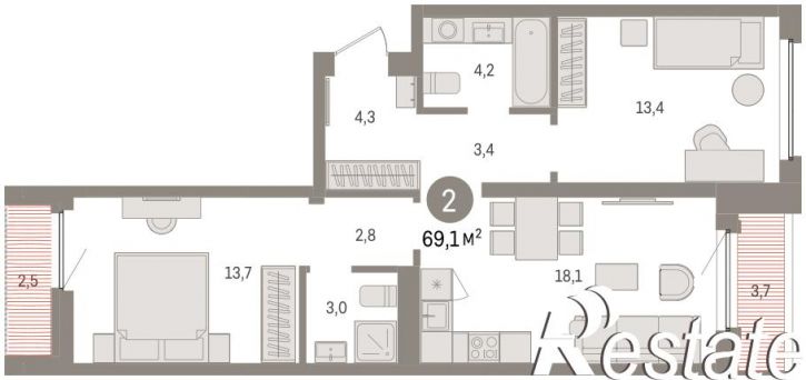 3-комн квартира в новом доме Мысовская, 22