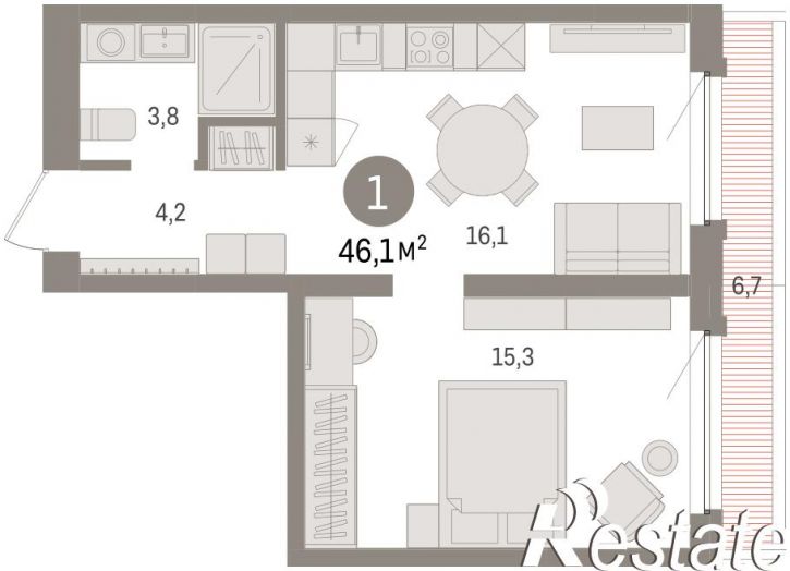 2-комн квартира в новом доме Мысовская, 22