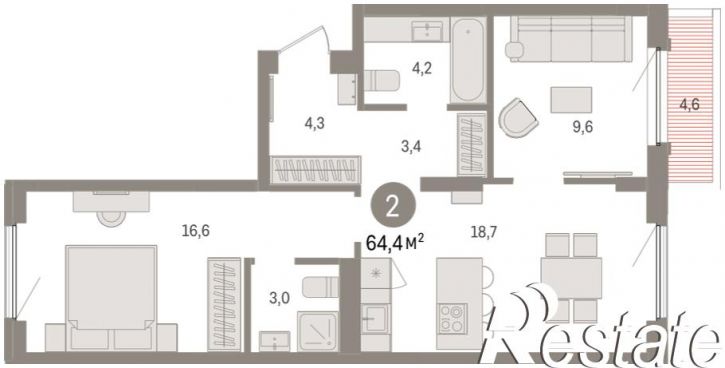 3-комн квартира в новом доме Мысовская, 22