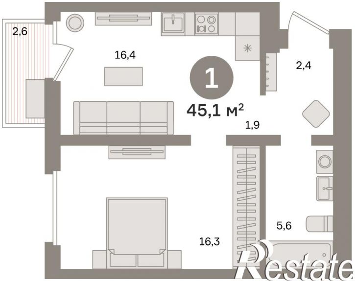 2-комн квартира в новом доме Мысовская, 22
