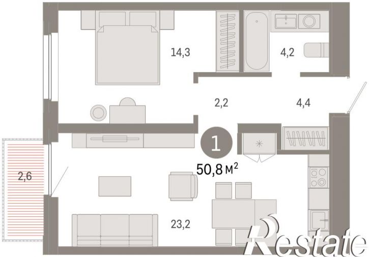 2-комн квартира в новом доме Мысовская, 22