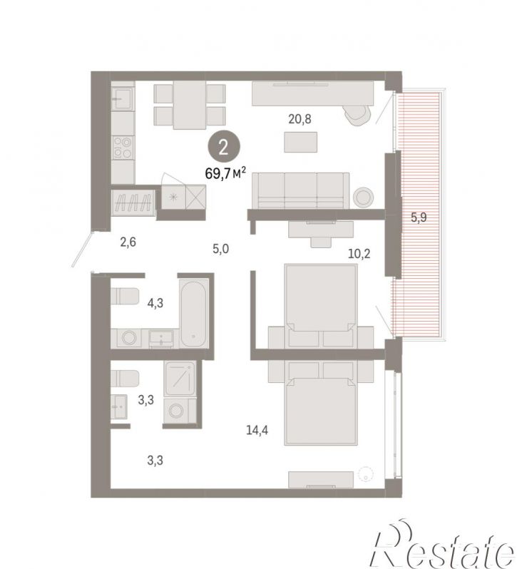 3-комн квартира в новом доме Республики, 205