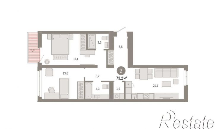 3-комн квартира в новом доме Республики, 205