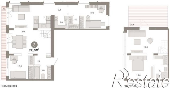 3-комн квартира в новом доме Республики, 205