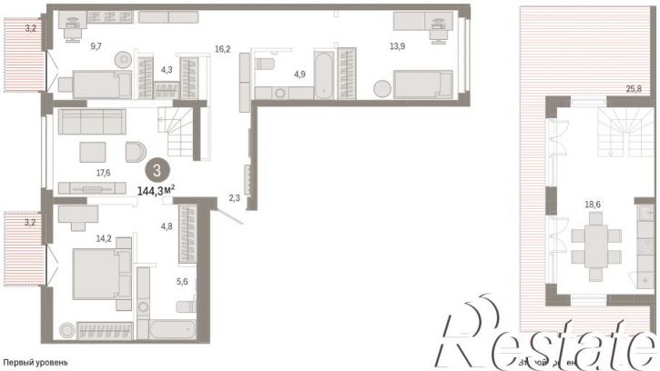 3-комн квартира в новом доме Республики, 205