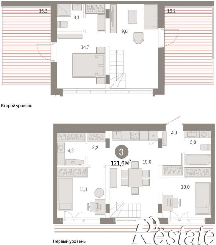 3-комн квартира в новом доме Республики, 205