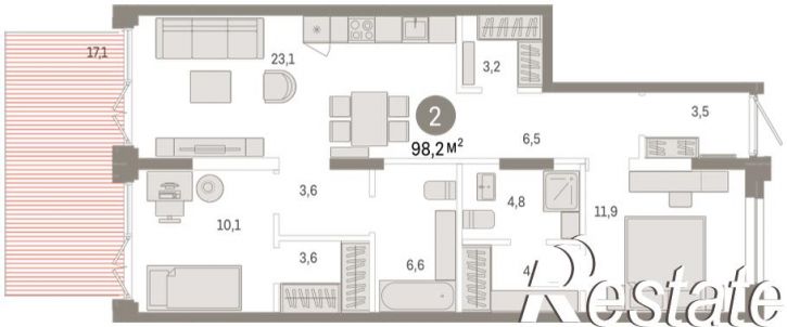 3-комн квартира в новом доме Республики, 205