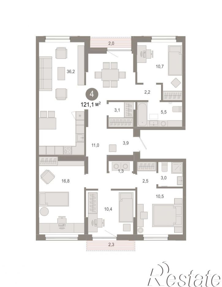 4-комн квартира в новом доме Краснооктябрьская, 4, корп.5