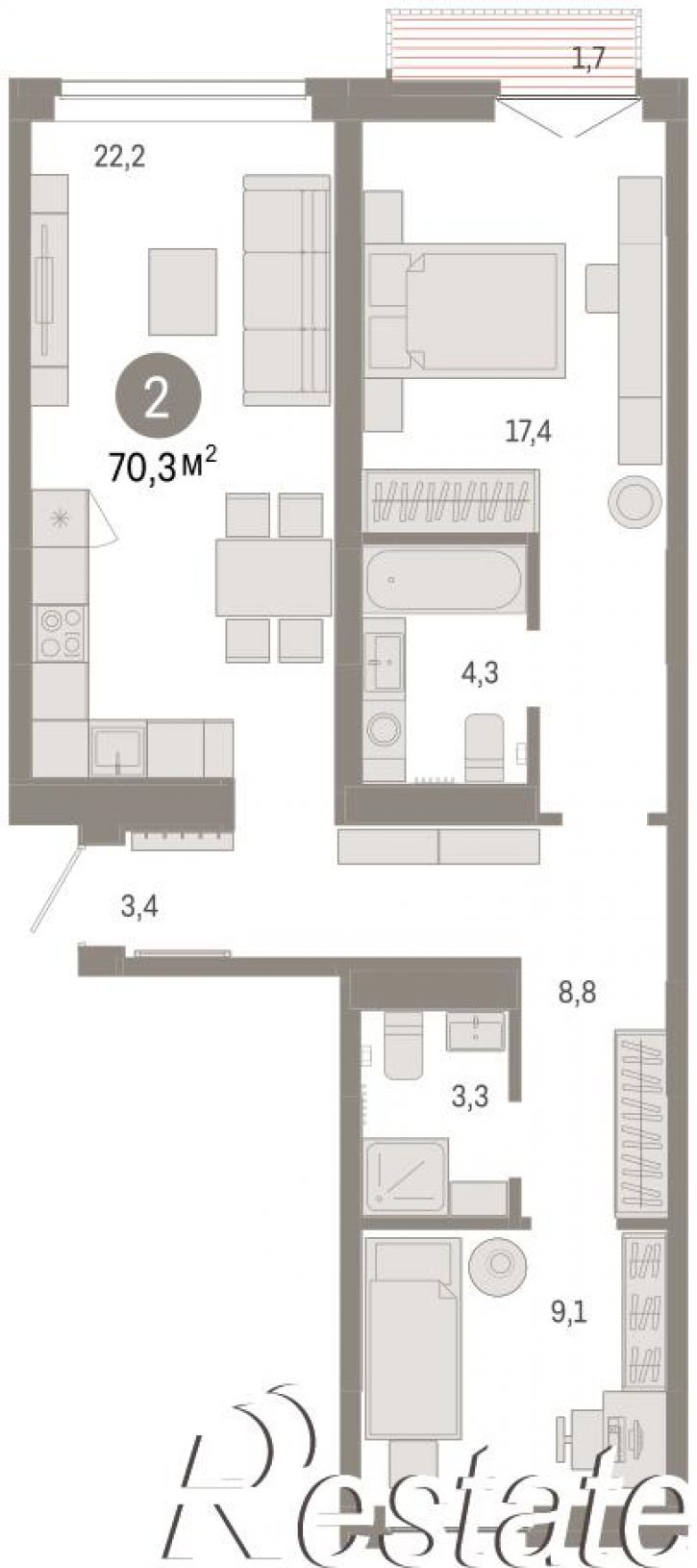 3-комн квартира в новом доме Республики, 205