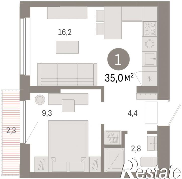2-комн квартира в новом доме Краснооктябрьская, 4, корп.5