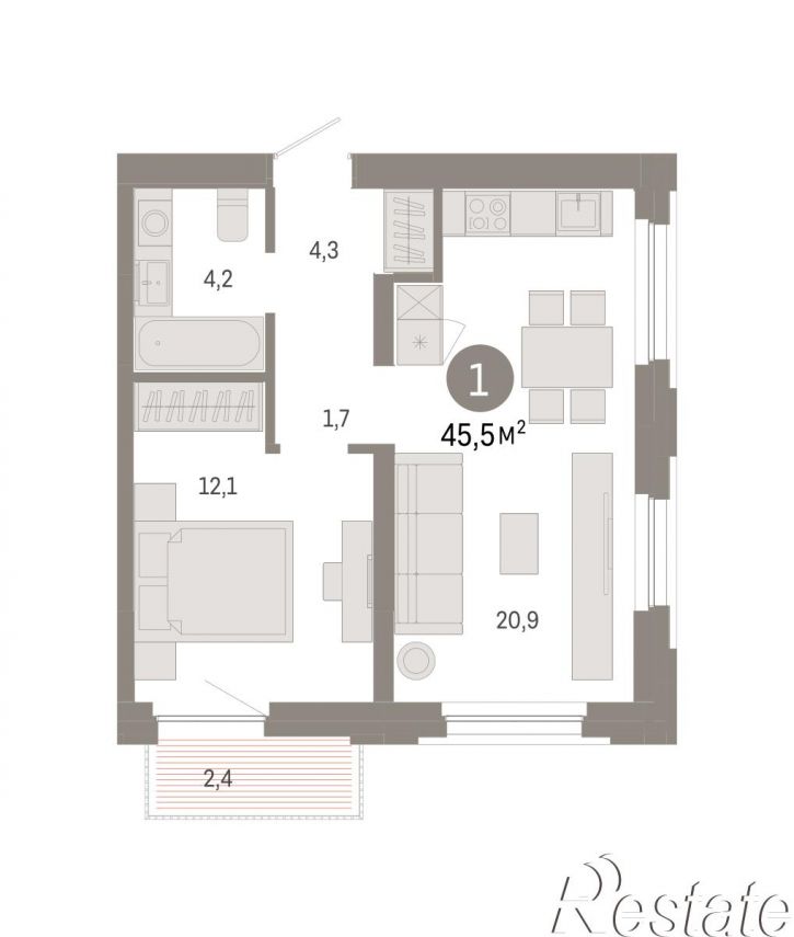 2-комн квартира в новом доме Мысовская, 22