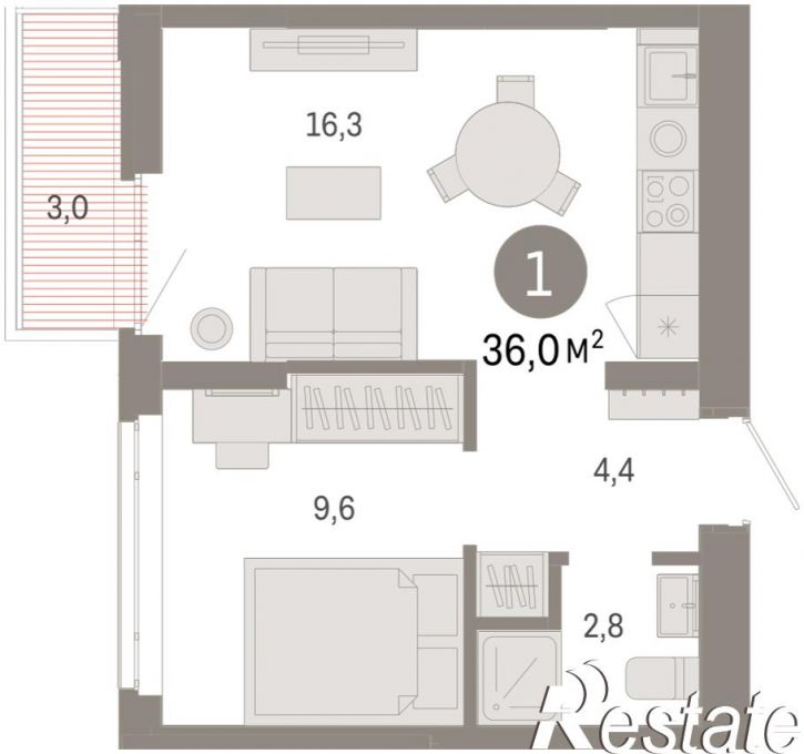 1-комн квартира в новом доме Республики, 205