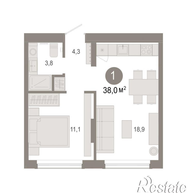2-комн квартира в новом доме Краснооктябрьская, 4, корп.5