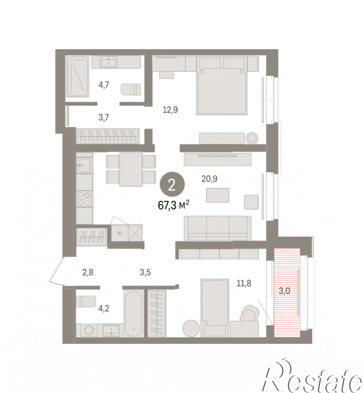 3-комн квартира в новом доме Минская, 92