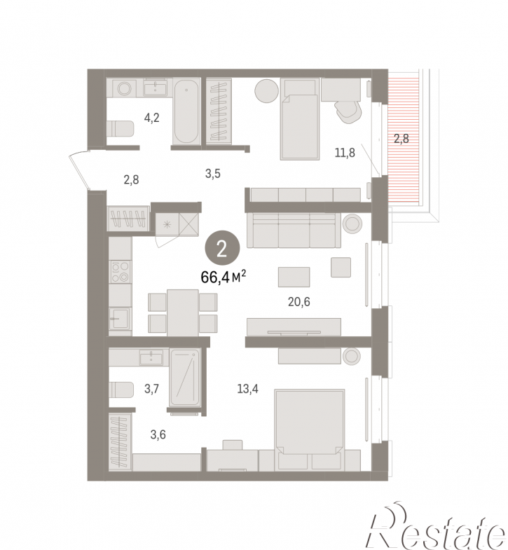 3-комн квартира в новом доме Минская, 92