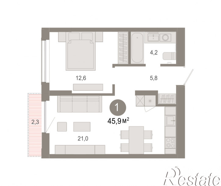 2-комн квартира в новом доме Краснооктябрьская, 4, корп.5