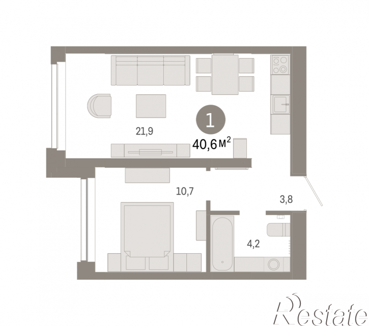 2-комн квартира в новом доме Республики, 205