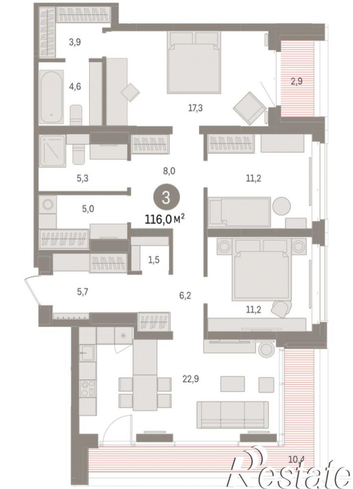 3-комн квартира в новом доме Минская, 92