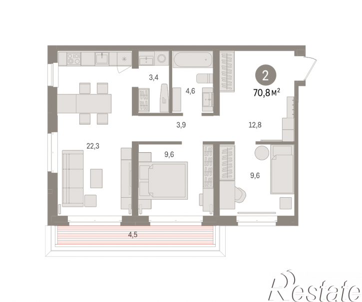 2-комн квартира в новом доме Минская, 92