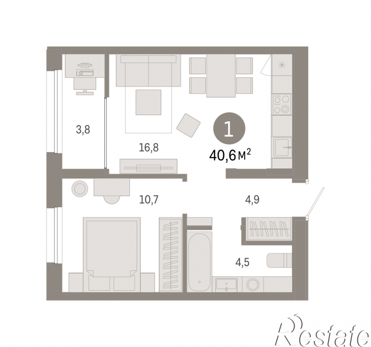 2-комн квартира в новом доме Республики, 205