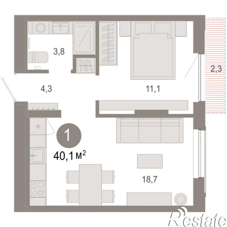 2-комн квартира в новом доме Краснооктябрьская, 4, корп.5