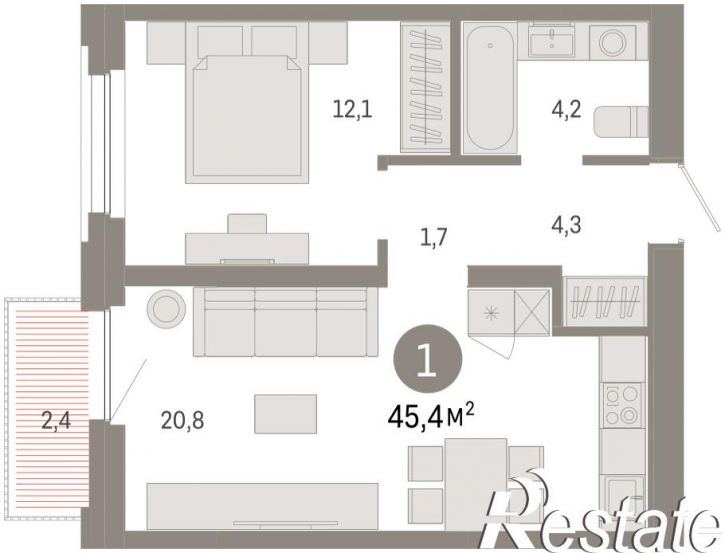 2-комн квартира в новом доме Мысовская, 22