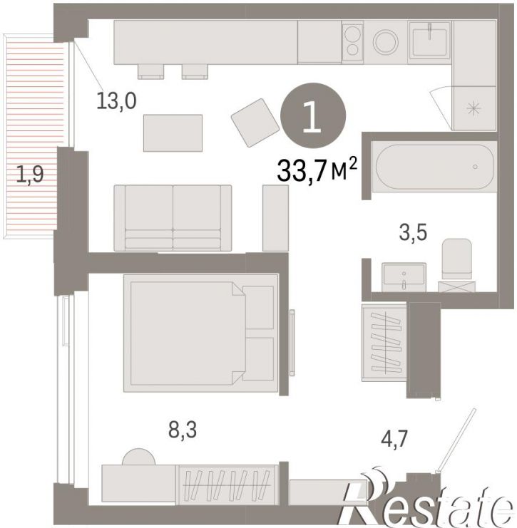 2-комн квартира в новом доме Мысовская, 22