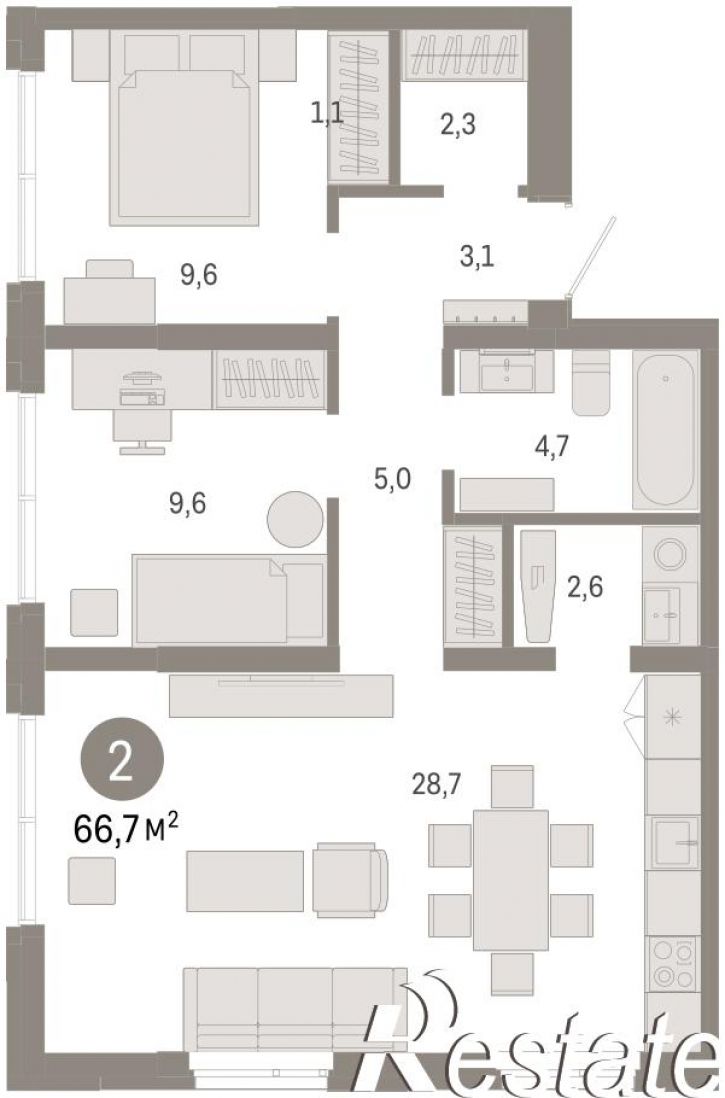 3-комн квартира в новом доме Республики, 205