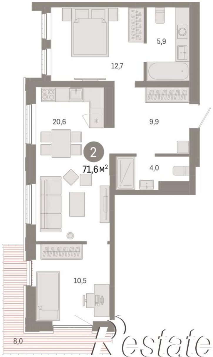 3-комн квартира в новом доме Краснооктябрьская, 4, корп.1