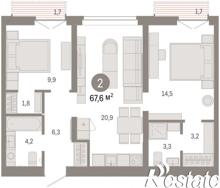 3-комн квартира в новом доме Республики, 205