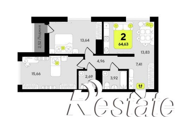 2-комн квартира в новом доме улица Разведчика Кузнецова, 10,  д. 10
