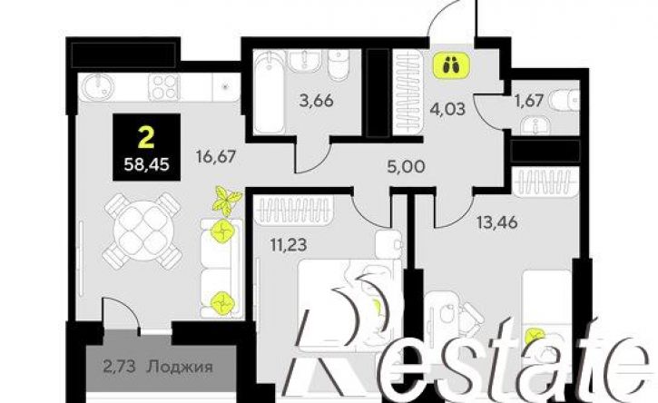 2-комн квартира в новом доме улица Пожарных и спасателей, 8,  д. 8