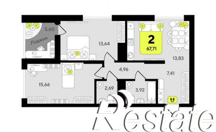 2-комн квартира в новом доме улица Разведчика Кузнецова, 10,  д. 10