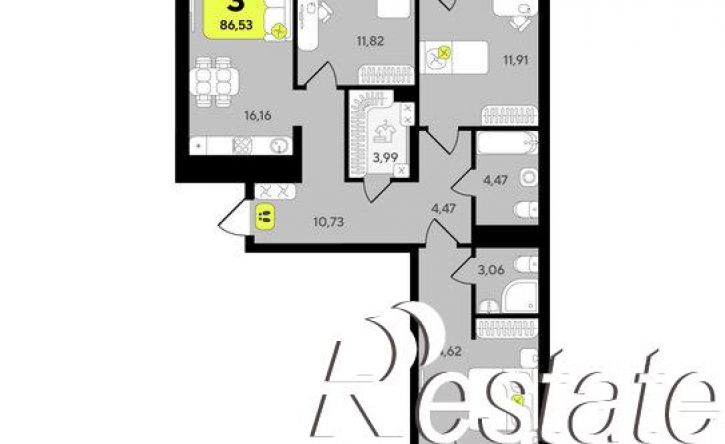 3-комн квартира в новом доме улица Разведчика Кузнецова, 10,  д. 10