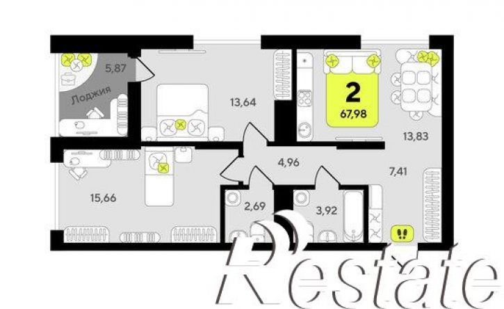 2-комн квартира в новом доме улица Разведчика Кузнецова, 10,  д. 10