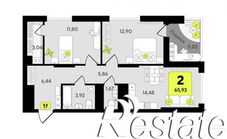 2-комн квартира в новом доме улица Разведчика Кузнецова, 10,  д. 10