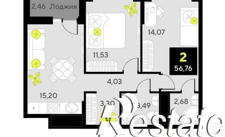 2-комн квартира в новом доме улица Пожарных и спасателей, 8,  д. 8