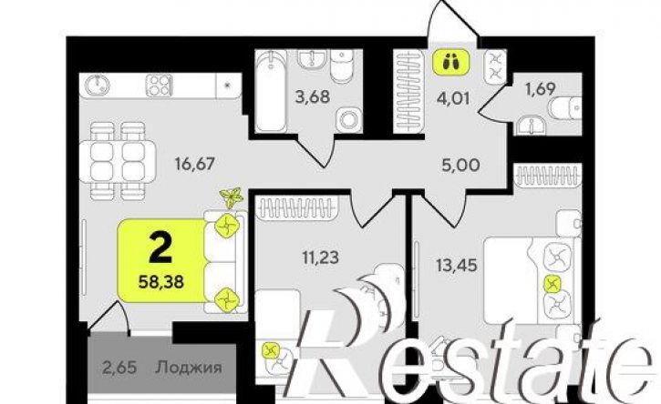 2-комн квартира в новом доме улица Разведчика Кузнецова, 10,  д. 10