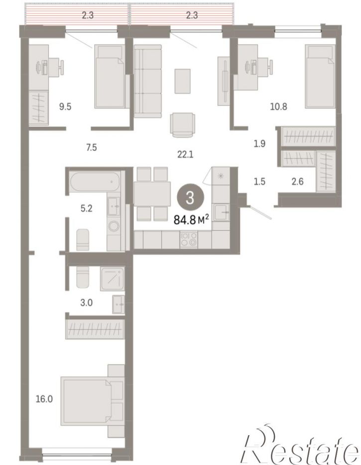 3-комн квартира в новом доме Томская, 60А