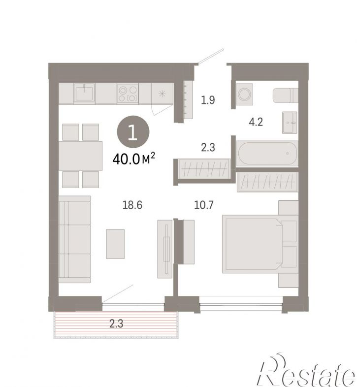 1-комн квартира в новом доме Томская, 60А