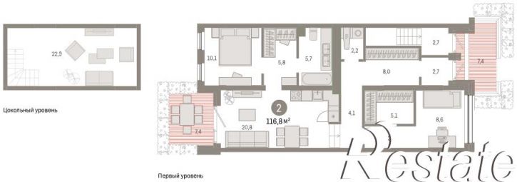 2-комн квартира в новом доме Мысовская, 22