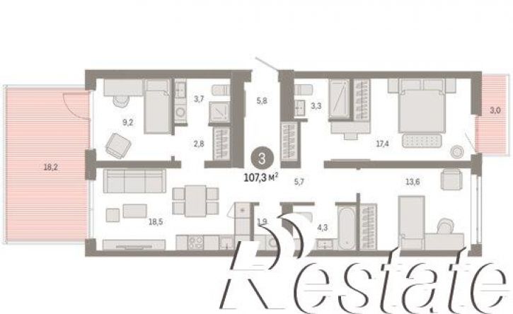 3-комн квартира в новом доме улица Республики, 205 к3,  д. 205 к3