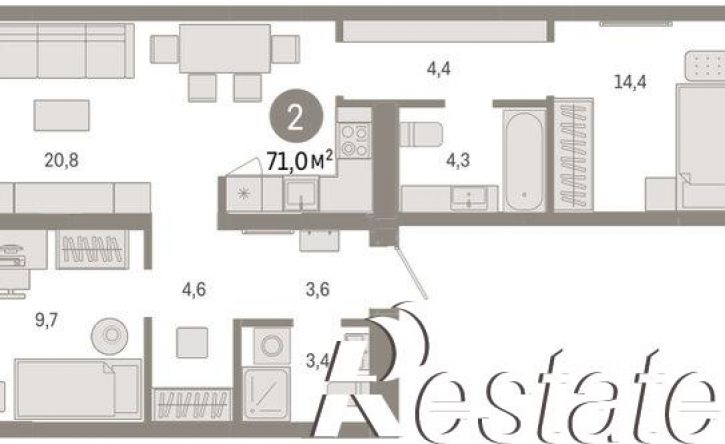 3-комн квартира в новом доме улица Республики, 205 к3,  д. 205 к3